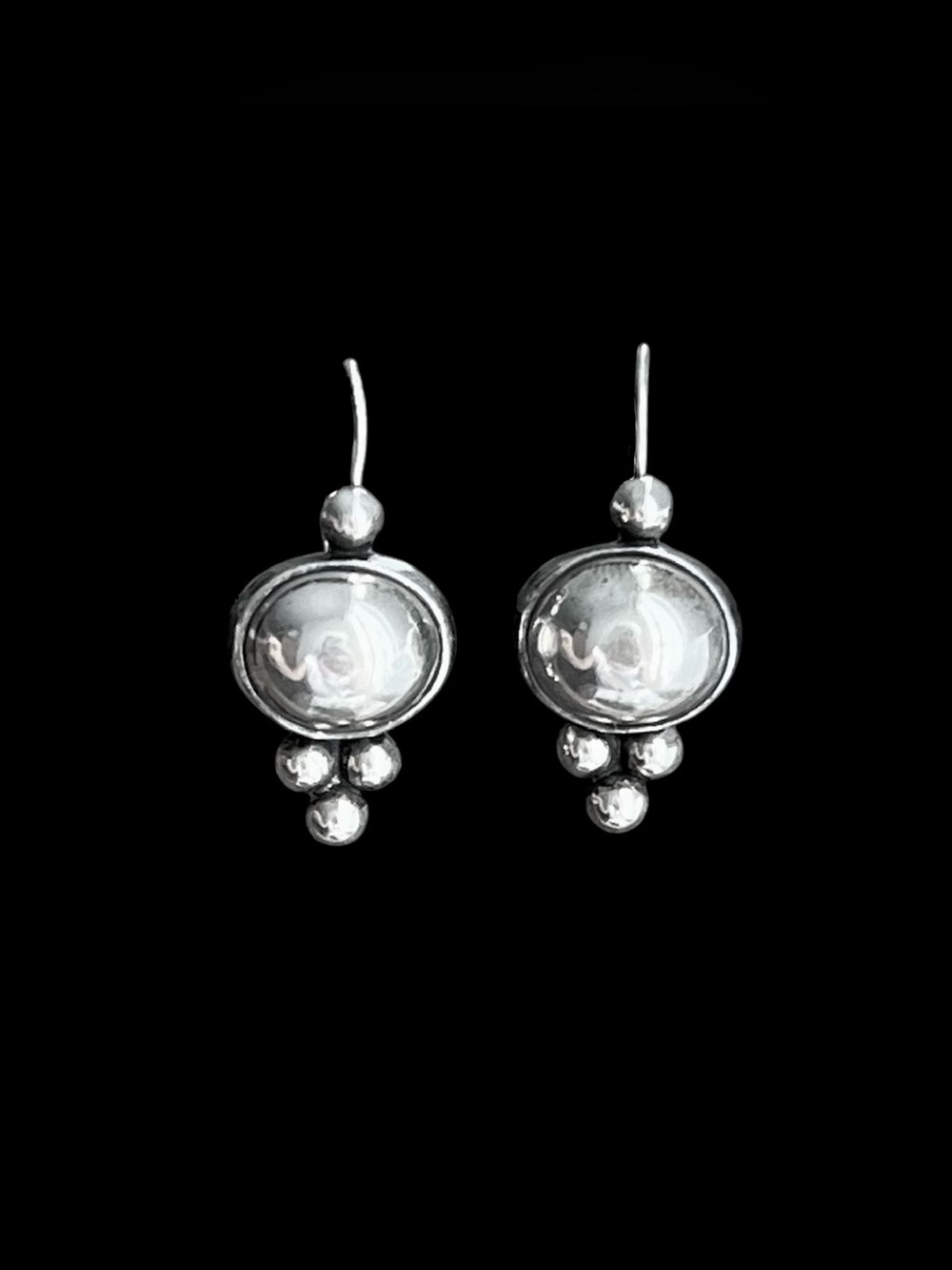 Vintage Mexico 925 Sterling Silver Beaded Dome Drop Earrings